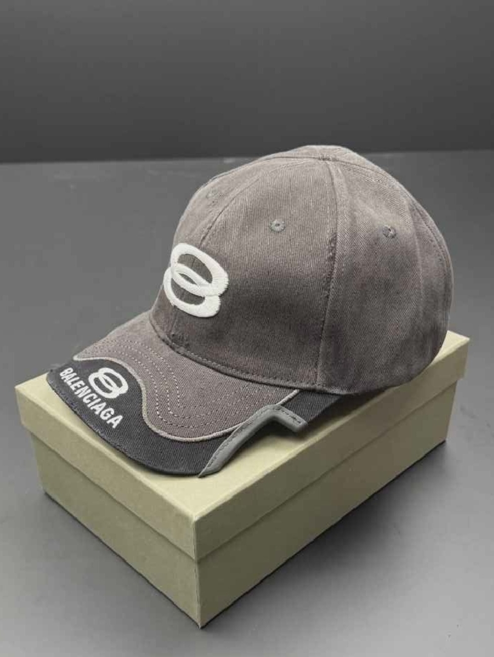 Balenciaga Brown Distressed Logo Baseball Cap - Picture 1 of 8